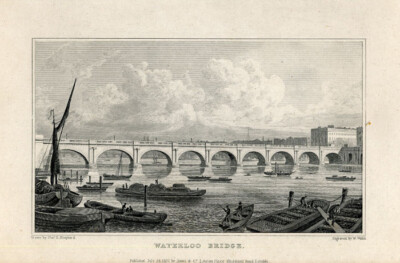 Antiker Druck - Waterloo Bridge - Thames - London - England - Shepherd - 1827