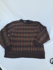 Vtg Oscar De La Renta Womens Sweater Brown Geometric Funky Lines Psychedelic 90s
