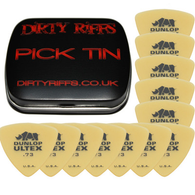 12 x Dunlop Ultex dreieckige Gitarren-Plektren/Gitarrenplektren - 0,73 mm in einer handlichen Plektren-Dose