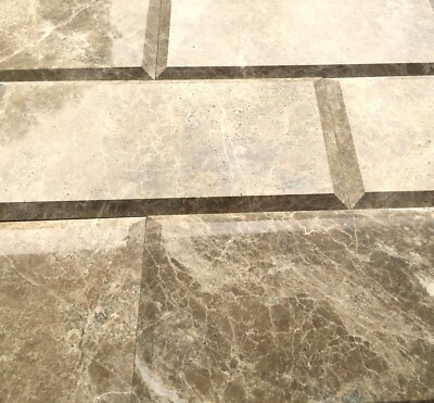 Emperador Light 6x12 Polished and Beveled Marble Tile Wall Backsplash (Box of 5)