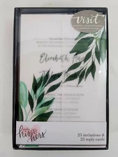 Greenery Wedding Invitations w/ RSVP Cards & Envelopes Folded Vellum Jacket 25ct