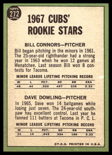 1967 Topps #272 Connors/Dowling RC Chicago Cubs NR-MINT - Picture 2 of 2