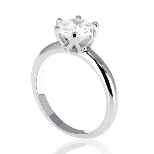 Hermoso anillo de compromiso de diamantes de corte redondo de 1/3 quilate H/SI1 de oro blanco de 14 K - Imagen 3 de 5