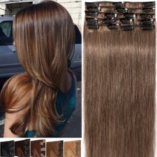 US STOCK Clip In 100 Real Remy Human Hair Extensions Full Head Highlight USPS