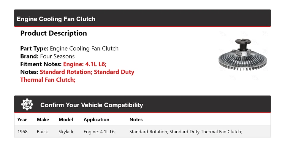 For 1968 Buick Skylark 4.1L L6 Engine Cooling Fan Clutch 4 Seasons - Image 2 of 4