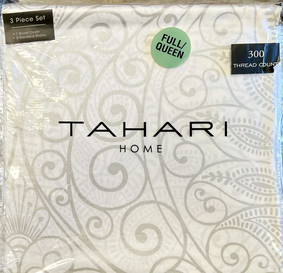 JUEGO FUNDA NÓRDICA TAHARI PLATA PAISLEY MEDALLÓN REINA COMPLETA CON FUNDAS Foto 3 de 3