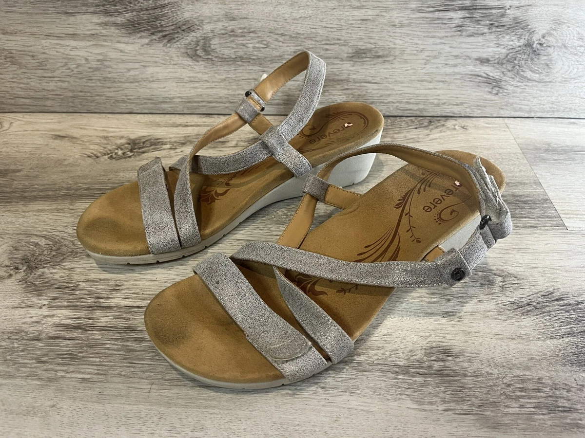 Revere Sandals Womens 11 Slingback Strappy Luxor Gold Wash Leather