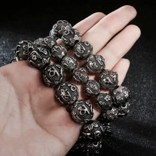 Tibetan Men Stainless Steel Buddha Bead Bracelet Mantra Om Mani Padme Hum Prayer