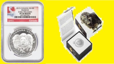 2015 CANADA S $100 PURE SILVER Muskox EARLY RELEASE NGC PF 70 UC