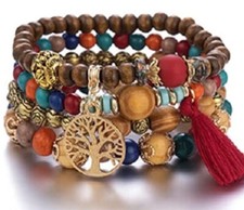 4 PC Handmade Bohemian Beaded Stackable Stretch Bracelet Set New Free Ship 5222