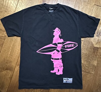 HF Hawaiian Fire T Shirt Pink Firefighter with Surfboard Mens Lg