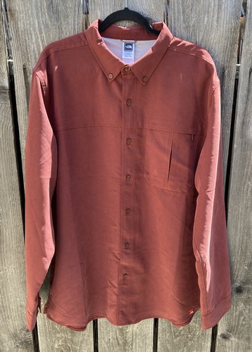 Men's North Face Maroon Button-Down Shirt XL Pockets Hike Light Breath Open Camp
