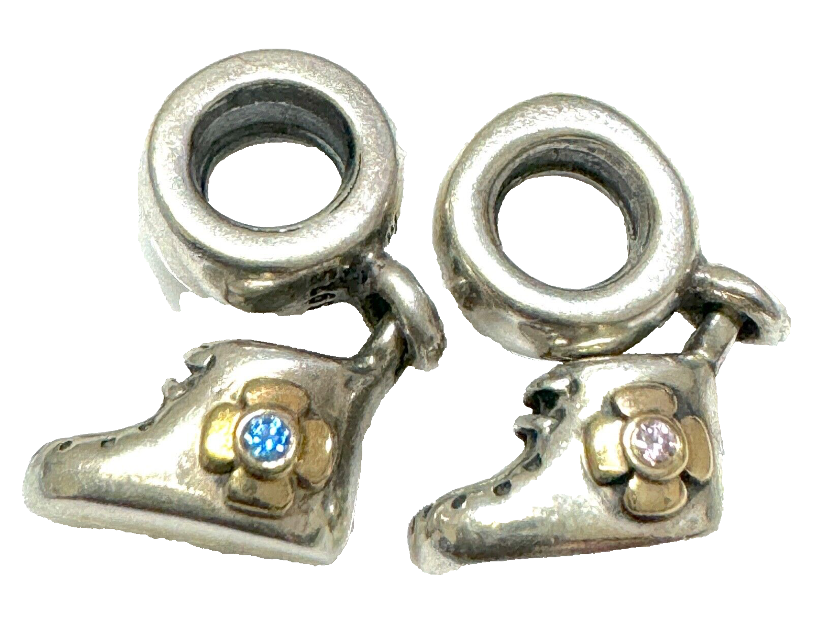 (2) PANDORA Two Tone Silver 14K Gold Baby Bootie Charms eBay