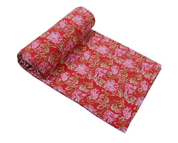 Manta hippie de algodón floral Kantha para corredor de cama edredón vintage queen Foto 3 de 4