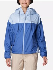100 Columbia Omni-Shade Women Sz M Water Resistant Windbreaker Hood Jacket Blue
