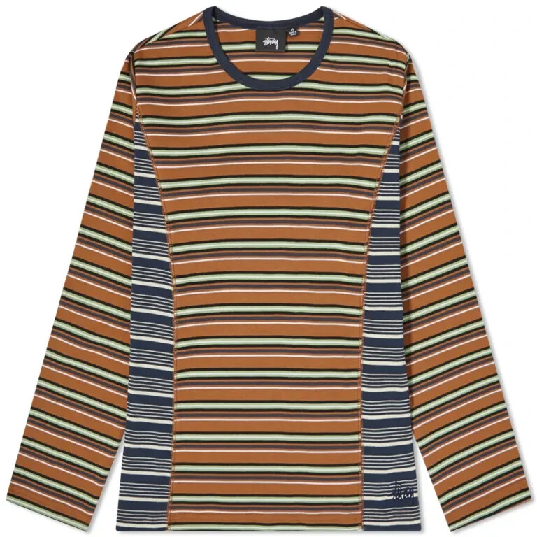 STUSSY LONG SLEEVE MIXED STRIPE T-SHIRT Orange, Size XS