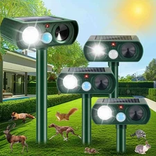 4 Pack Upgraded Solar Ultrasonic Animal Repellent Dog Cat Skunk Deer Raccoon