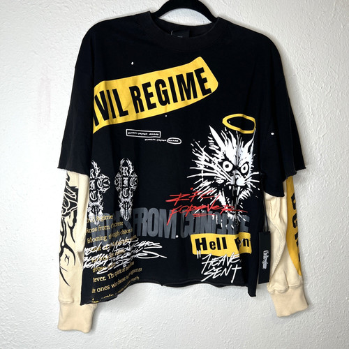 Civil Regime Hell Bent Heaven Sent Layered Graphic Shirt Black Small NWT