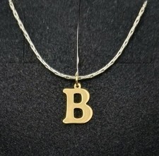 18K Gold Pendant 10X8 MM Letter B With Stainless Steel Chain