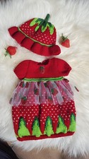 Puppenkleidung, Strick,Erdbeere, Kleid, f. ca...