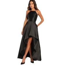 Lulus Broadway Show Satin High-Low Gown in Black Women  s Size Medium Beautiful
