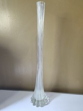 MCM 20"H Twisted Glass Vase Soliflor Art Glass Hand Blown Clear  Chip