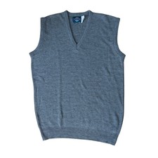 Vintage Jantzen Mens Tall Large V-Neck Sleeveless Sweater Vest Grey Made in USA