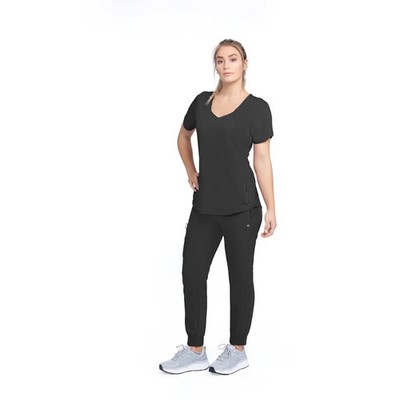 BARCO ONE WELLNESS WOMEN CURVED NECK SCRUB TOP IN BLACK IN ALL SIZES #BWT071 NWT