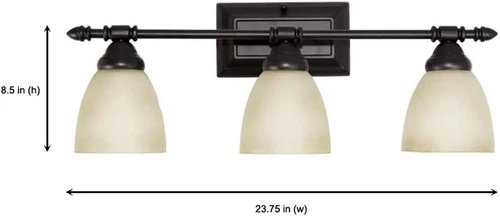 Oil Rubbed Bronze 3-Light Bathroom Vanity Fixture - 23.75 Inch Wall Sconce - Picture 4 of 12