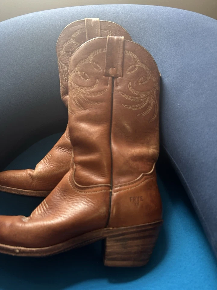 Frye Cowboy Boots Brown Bruce Pull On - Women's Size 6.5 B Mexico - 77692 F973 - Image 3 of 4