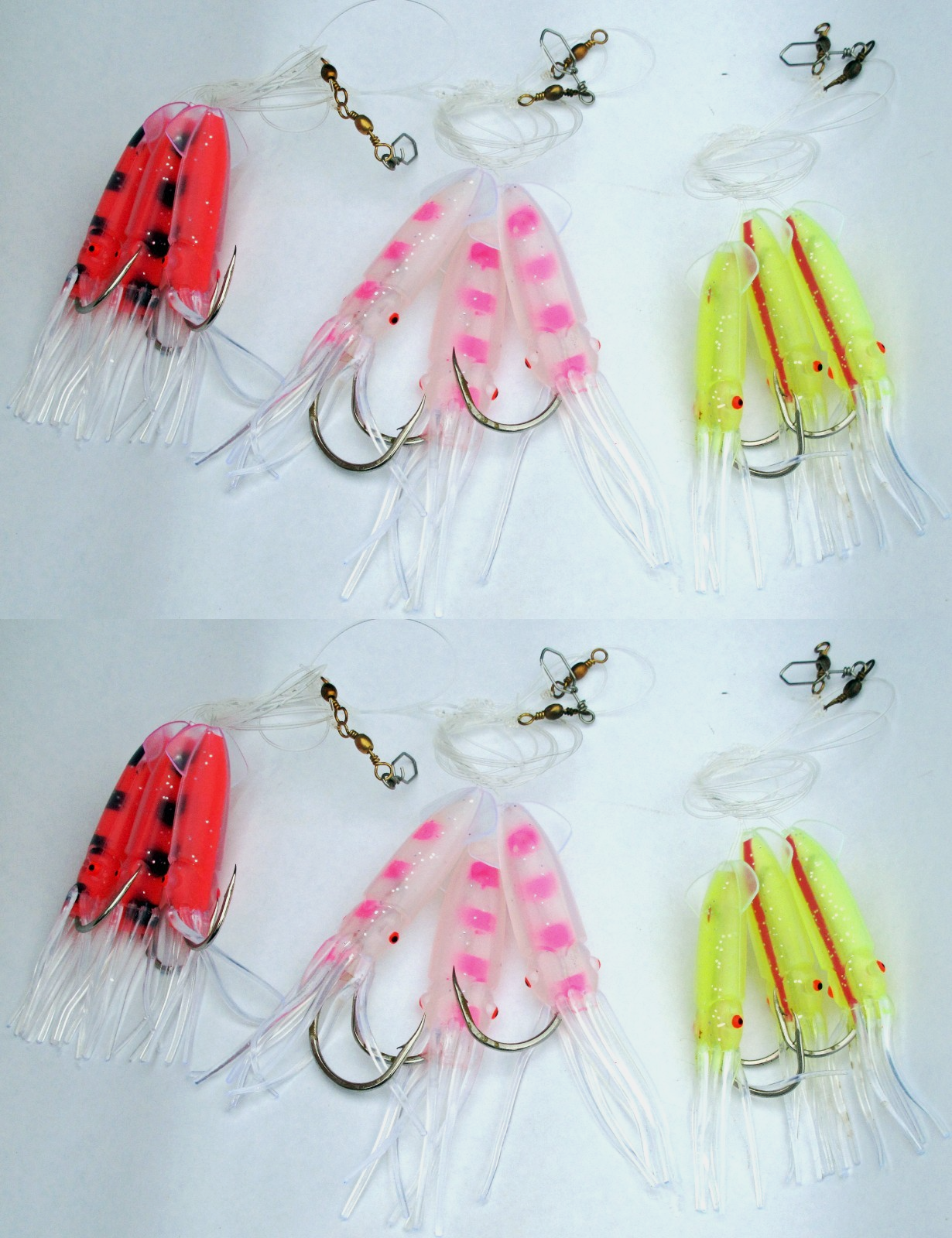 6 Winged Octopus Rig Fladen Mixed Colours Fishing Lures 8/0 10/0 Hooks Cod
