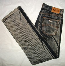 AJ ARMANI ACID WASH Blue DENIM JEANS Chinos STRAIGHT LEG Leather Patch W 34 L 34