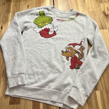 The Grinch Merry Grinchmas Sweatshirt XS Gray Christmas Crewneck Dr. Seuss Max
