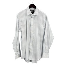 Bonobos Tailored Fit Check Dress Shirt 16  35 Blue White Stretch Cotton Blend