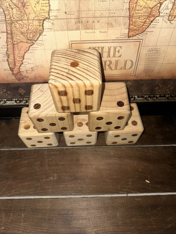 "Juego de 6 dados de madera grandes de 3 1/2"" - Juegos al aire libre - Fácil de ver - Dados difíciles de perder" Foto 3 de 4