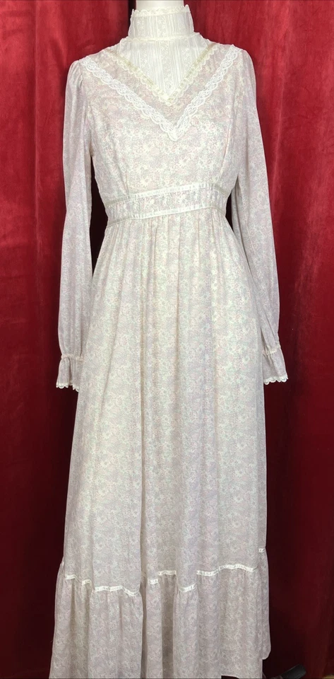 Vestido Maxi Gunnesax Talla 9 Vintage Años 70 Gunne Sax Floral Estampado Margarita Pradera Foto 2 de 4