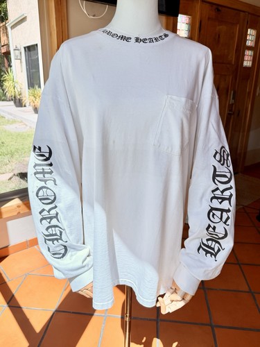 Chrome Hearts, VINTAGE 90s CHROME HEARTS Single Stitch Long Sleeve Pocket T-Shirt Size XL