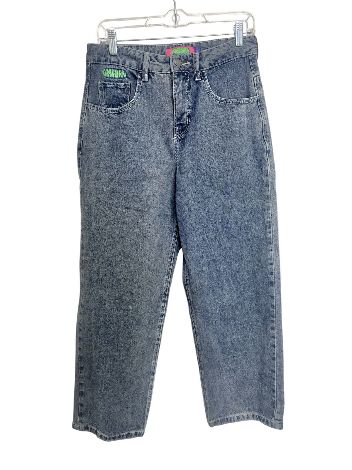 Empyre Women's Size 6 Dark Wash Y2K Baggy Jeans with Embroidered Logo