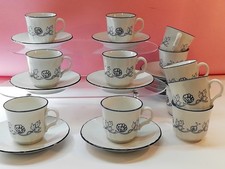 RICHARD GINORI 6 TAZZINE CAFFÈ CON PIATTO DECORO FIORE  BORDO BLU VINTAGE TAZZA 