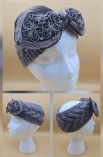 Women's Gray Crochet Bow Headband Ear Warmer Turban Hair Band Knitted, EUC