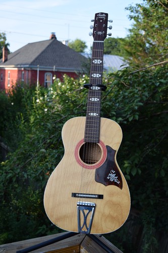 Early 1970's Stella Harmony H928 - Parlour Guitar - Red Rosette - Chipboard Case