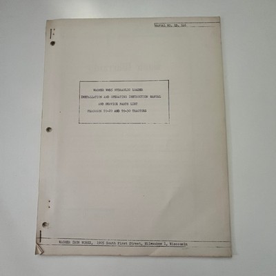 Wagner WMD5 Hydraulic Loader Instruction Manual Vintage Farming Leaflet SM39