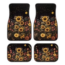 Print Floral Car Floor Mats Suitable for Cars SUVs Trucks,All Black Sunflowers