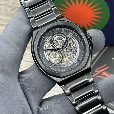 AUTOMATIC✓ Fossil Evanston Black Steel Skeleton Men's Watch
