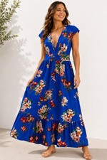 Express Blue Floral Maxi Dress XS Tropical Boho