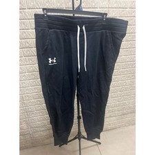 Under Armour Womens Rival Fleece Joggers Black White Logo Sweatpants 1X 1357035