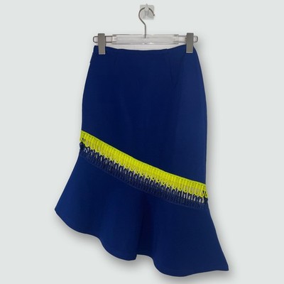 Christopher Kane | Pre fall 2016 Blue / Yellow Cut Out Lace Skirt | Size XSmall
