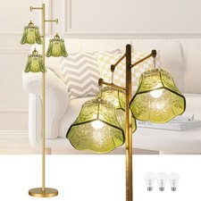 Dimmable Glass Floor Lamp for Living Room, Brass Tree 3 Light Tall Floor Lamps