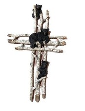 Bear Family Wall Cross for Cabin Decor - Rustic Birch Wood Wall Family Bears