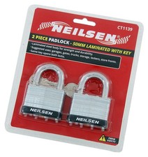 2pc Heavy Duty 50mm Keyed Alike Reinforced Laminated Steel Padlocks Same Keys